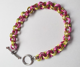 Kids Chainmaille Bracelet – Pale Green & Bright Pink (3-Link Design, 6.5