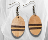 Woodland Symphony: Oval Inlay Wood Earrings with Walnut, Basswood, and Red Oak