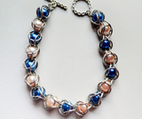 Blue and Pearl Captured Bead Chainmaille Bracelet