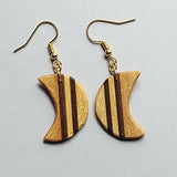 crescent shaped inlay wood earrings