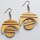 moon and sun inlay wood earrings