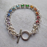 🤍 Silver Rainbow Helm Weave Chainmaille Bracelet