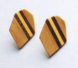 red oak with walnut and basswood stripe post earrings