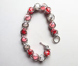 💗 Red, Pink and Pearl Captured Bead Chainmaille Bracelet