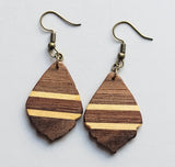 small dangle walnut and basswood striped earrings