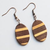 small oval walnut with basswood stripes earrings