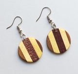 small round walnut basswood and bloodwood earrings