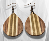 Nature's Palette: Teardrop Inlay Wood Earrings with Basswood, Walnut, and Green Poplar
