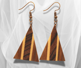 Woodland Fusion: Triangle Inlay Wood Earrings with Zebrawood, Basswood, and Walnut