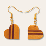 heart earrings made with inlay wood
